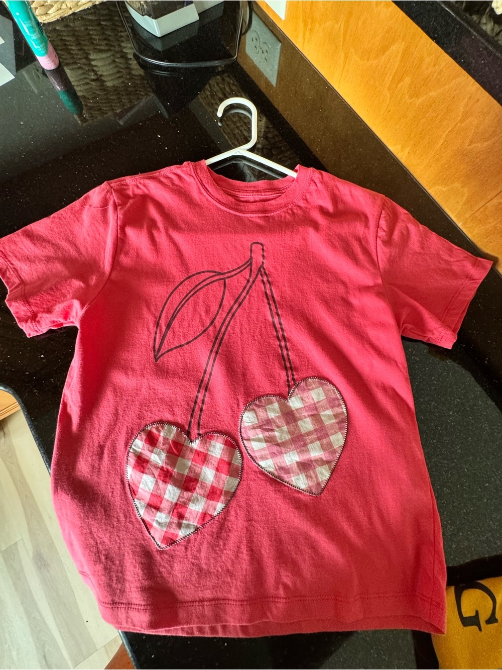Mighty Fine Hot Pink Crewneck Tee With Gingham Cherries